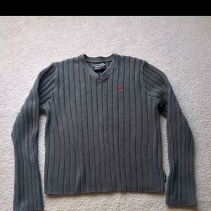 Vintage 90s Y2K Abercrombie & Fitch Rib Knit Sweatshirt Mens L Charcoal Gray